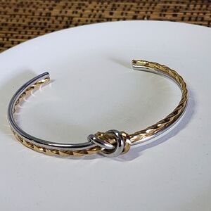 Gold and Silver Stainless Steel Knot Open Cuff Bangle Bracelet